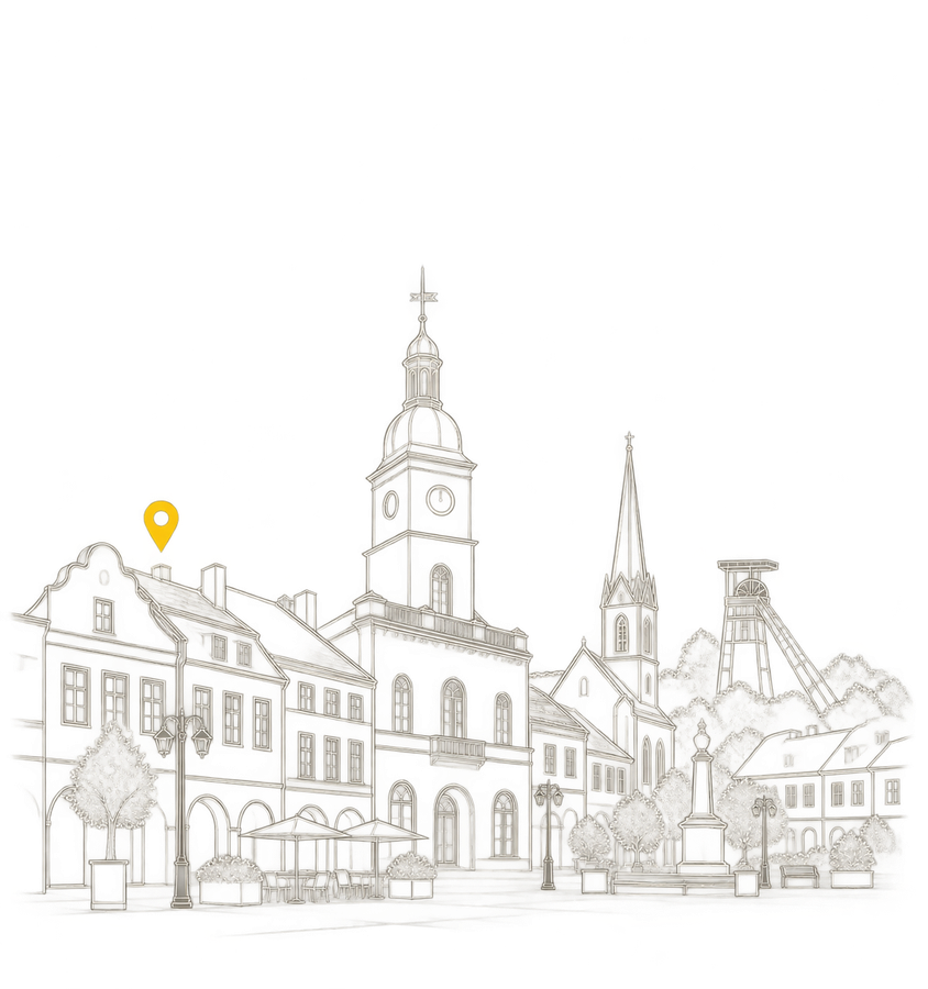 Subtelna ilustracja inspirowana architekturą Tarnowskich Gór